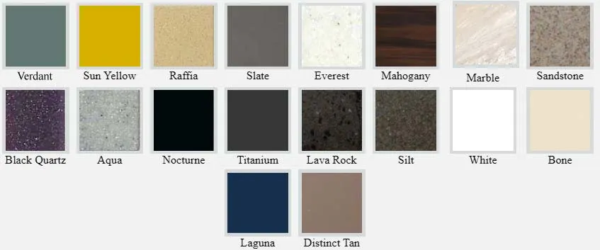 Range of colours available for 12mm Corian