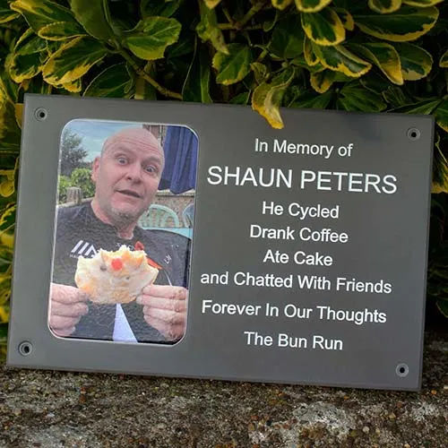 Many memorials we make now include a photo. Inset Photo Memorial Plaque.