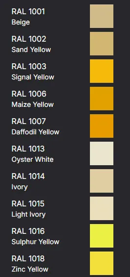 RAL Colours - Beiges and Yellows
