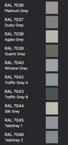 RAL Colours - Greys