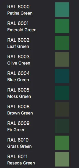 RAL Colours - Greens