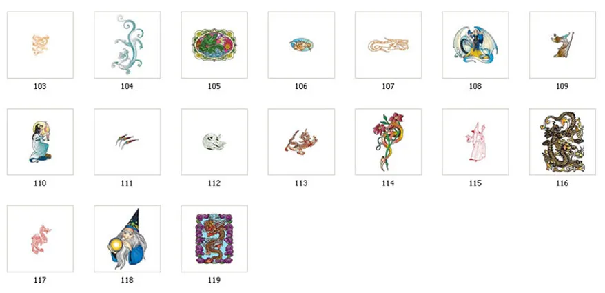 Full colour images of dragons and wizards