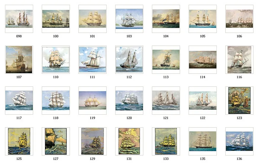 A selection of full colour images of sailing ships