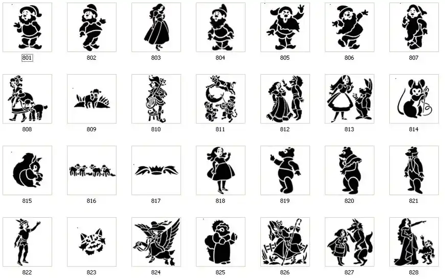 Fun childrens stencil designs, lamb, squirrel, fairytale and nursery rhyme characters