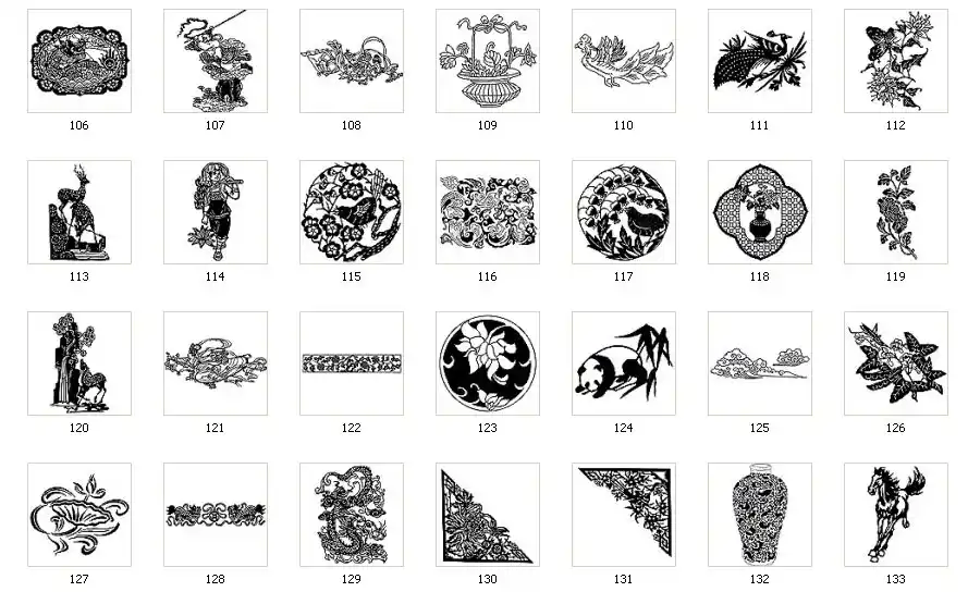 A selection of Chinese images, plants, flowers, bird, vase, pattern, deer