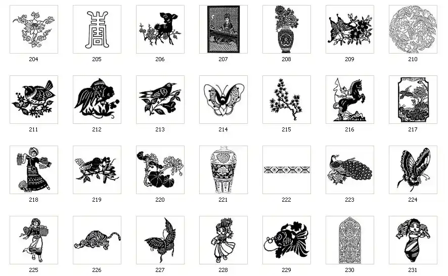 A collection of Chinese designs, flower, bird, fish, pattern, butterfly
