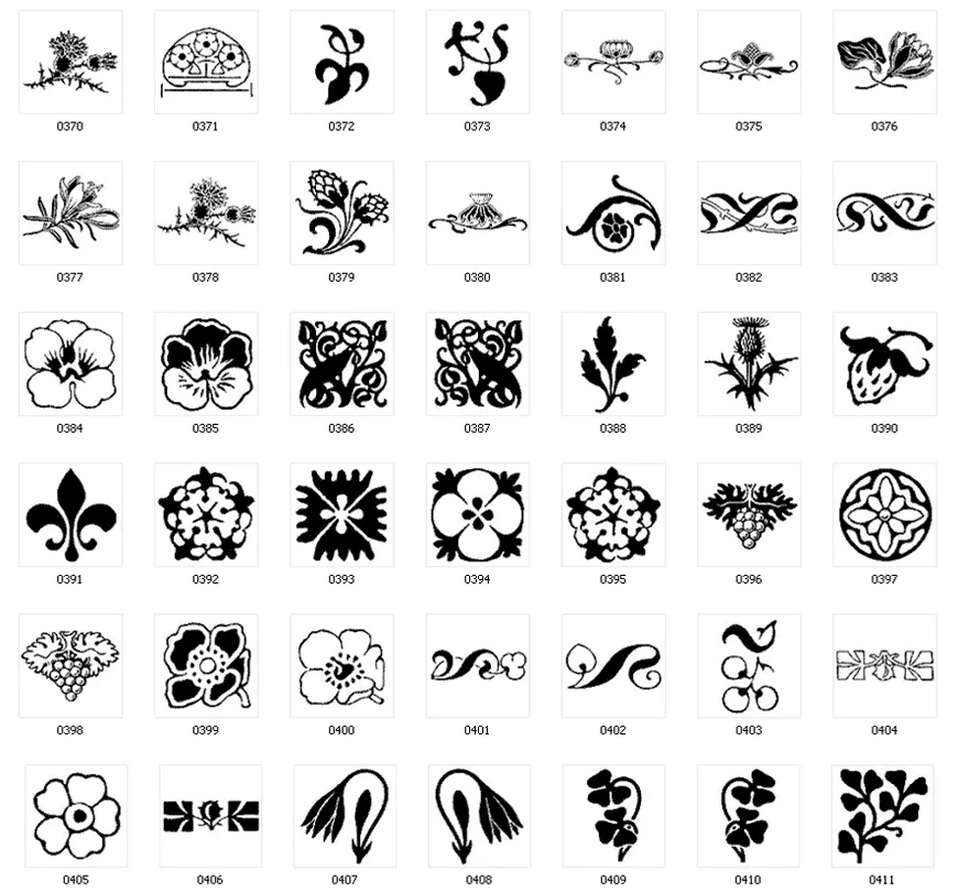 Decorative design elements, flower, leaf, folio, pansy, thistle