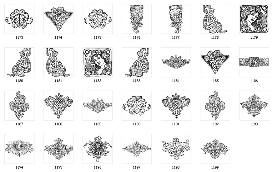 Decorative design elements, art nouveau
