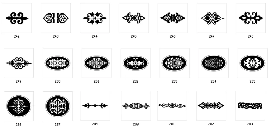Decorative designs, ovals, bars, line breaks