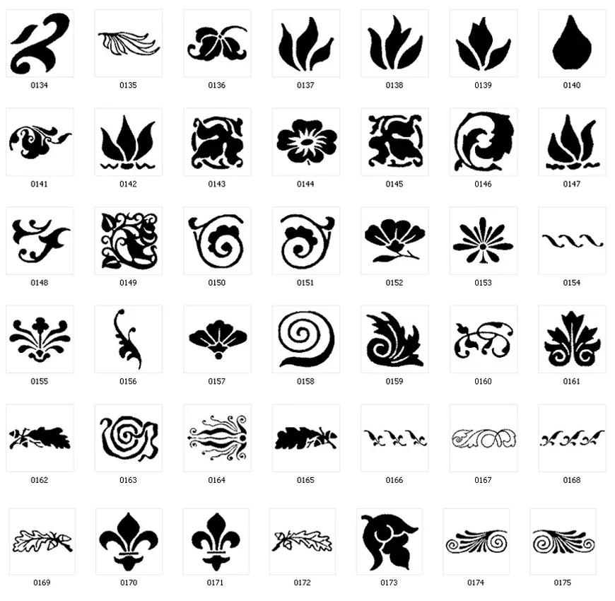 Decorative design elements, flourish, swirl, spiral, flower