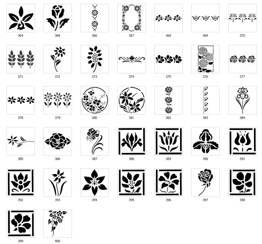 Floral stencil designs. flowers, frames. corners, borders