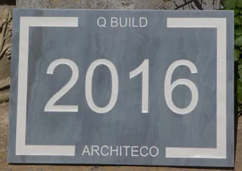 title here Slate sign with letters painted in Farrow and Ball Purbeck Stone