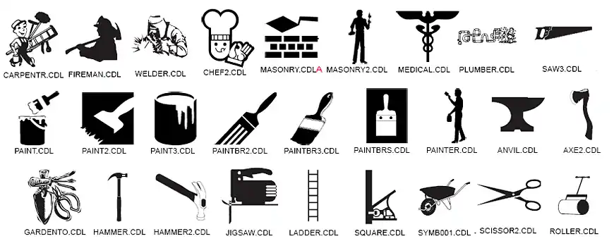 People and Professions Designs, tools, paint, carpenter, fireman, welder