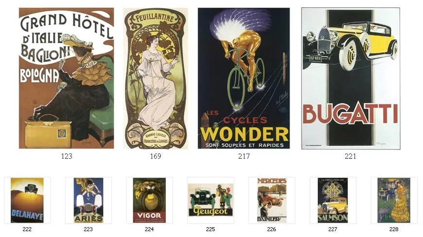 A selection of vintage posters and labels for full colour printing