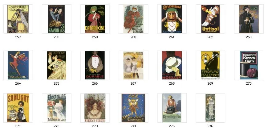 A selection of vintage posters and labels for full colour printing