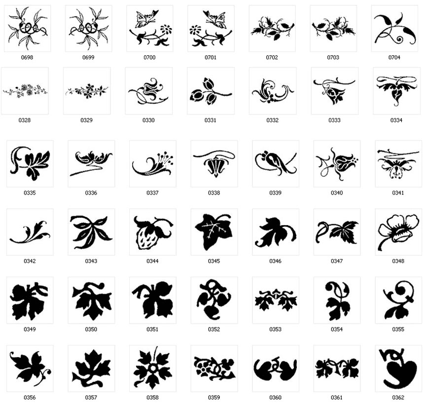 Silhouettes abd calligraphic leaf and tree designs