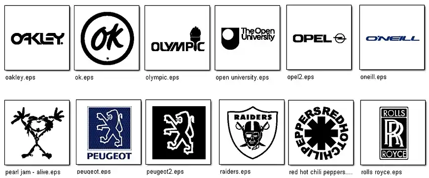 A collection of famous logos, peugeot, rolls royce