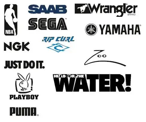 A selection of famous logos, SAAB, Rip-Curl, Yamaha, Wrangler, Puma