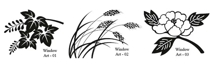 Window art designs, leaf, wheat, flower