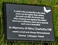 Engraved memorial plaque. Engraved memorial plaque.