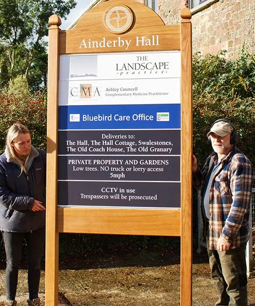 Made in oak with aluminium inserts Rural Estate Sign