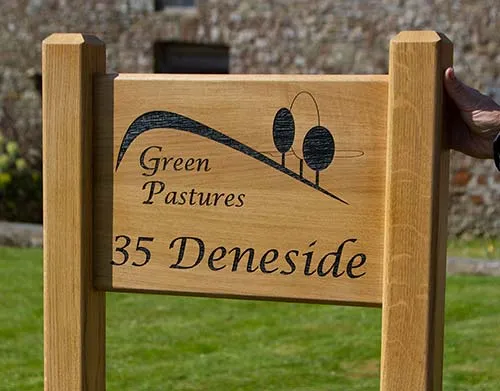 Wooden signs are our speciality and are made in many timbers as required. Solid Oak Sign