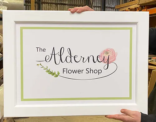 Printed Sign Panel with White Painted Frame