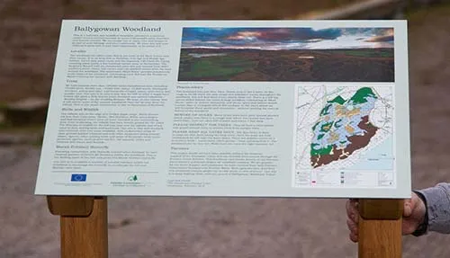 Large anoprinted panel on wooden lectern.