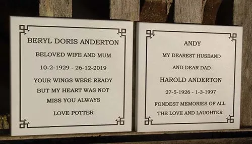 Pair of White Engraved Memorial Plaques