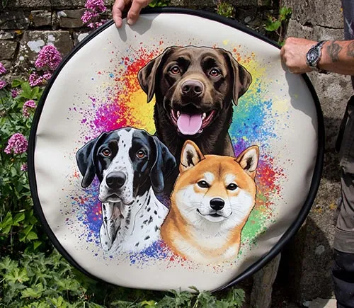 Customer artwork on soft wheel cover.