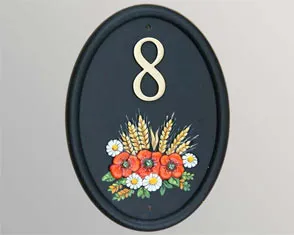 Oval hand painted cast number sign