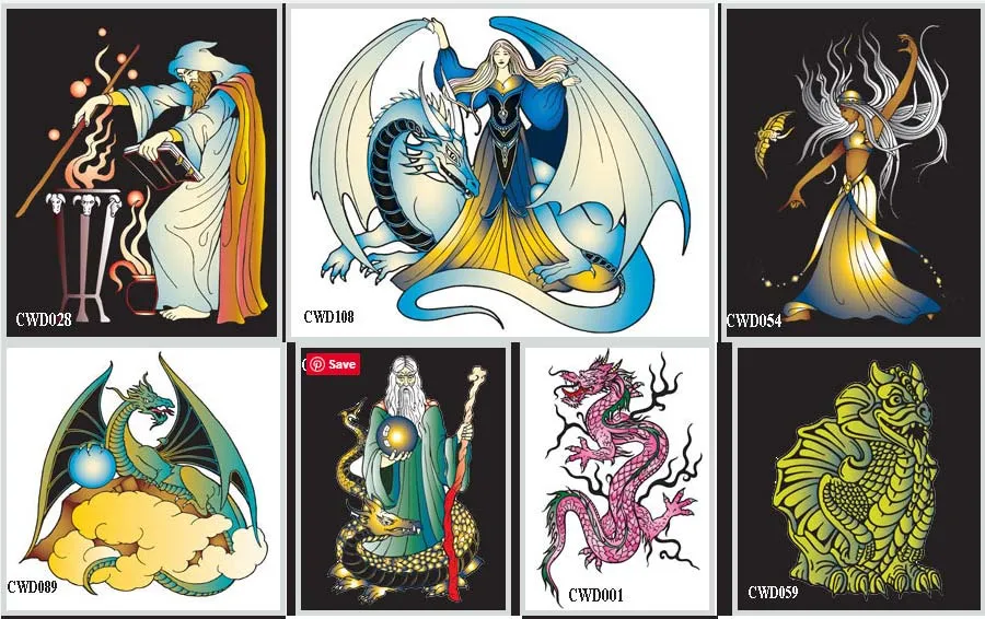 These can be printed on any colour background A seletion of wizard and dragon images enlarged