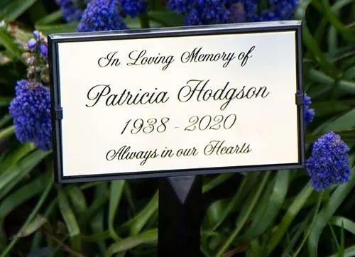 This is an all in one plaque with tree stake Memorial Plaque with Tree Stake