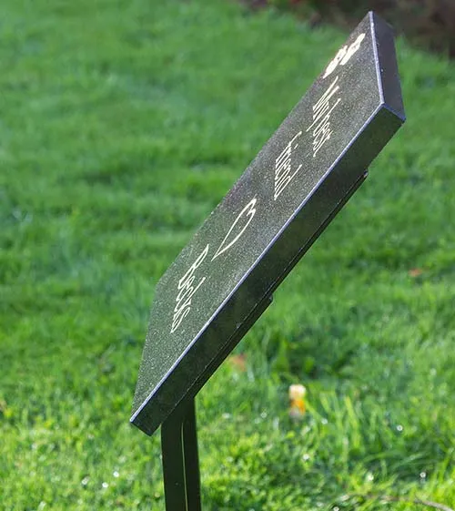 This ia a side view of the 10mm granite memorial plaque on a stand. Side View of Stand