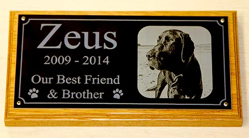 Black pet memorial plaque with border