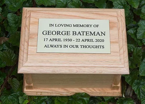 Oak Ashes Casket with Brass Plaque
