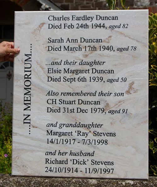See some ideas of what to write on a memorial plaque. Large Corian Plaque