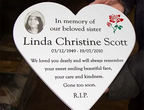 White Engraved Corian Heart with Photo