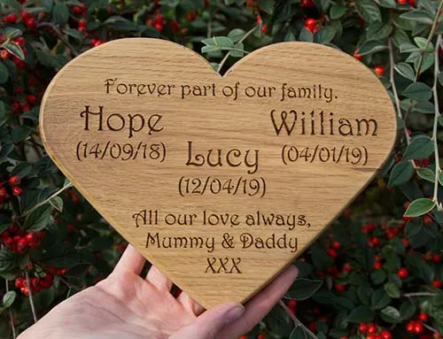 Wooden Heart Memorial in Oak