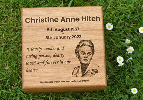 Photos can be lasered into the timber. Wooden Memorial with Photo