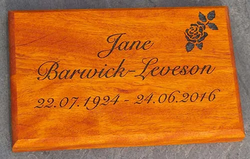 Opepe is another timber full of oil needing less maintenance. Opepe Wood Memorial Plaque