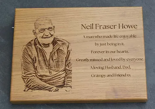 For this to work well good contrast photos are needed Photo laser engraved onto plaque