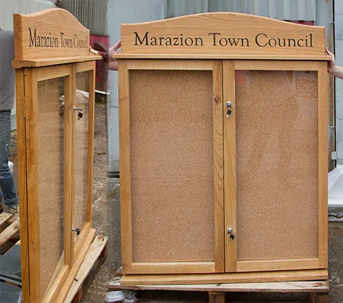 Wooden Notice Board with Locking Doors