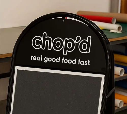 A-board poster case with D shaped header