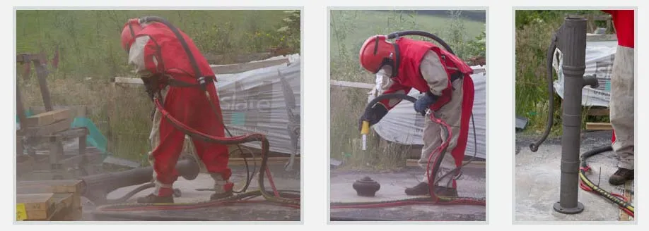 Sand Blaster sandblasting an Old Water Pump