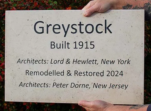 Signs and memorials can have imges as well as text. Limestone House Name