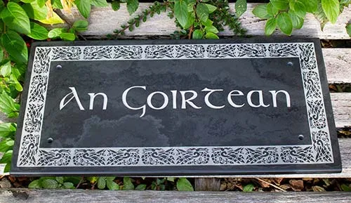Slate house sign with detailed Celtic Border
