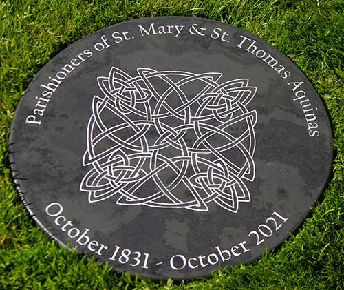 Large round slate sign with image