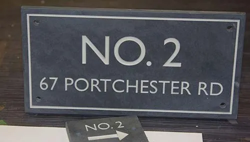 Slate address sign with slate number sign