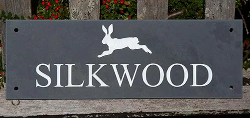 Slate house sign with hare image